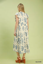 Load image into Gallery viewer, Umgee Blue Paisley Print-Flutter Sleeve Midi Dress
