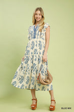 Load image into Gallery viewer, Umgee Blue Paisley Print-Flutter Sleeve Midi Dress
