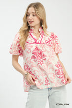 Load image into Gallery viewer, Umgee Puff Sleeve Damask Short Sleeve Top
