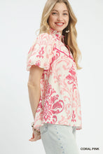 Load image into Gallery viewer, Umgee Puff Sleeve Damask Short Sleeve Top
