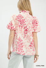Load image into Gallery viewer, Umgee Puff Sleeve Damask Short Sleeve Top
