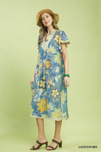 Load image into Gallery viewer, Umgee Boho Flutter Sleeve Midi Dress--Lagoon (Blues)
