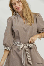 Load image into Gallery viewer, Umgee Fall Stripe Contrast Trim Brown Dress
