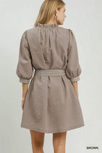 Load image into Gallery viewer, Umgee Fall Stripe Contrast Trim Brown Dress
