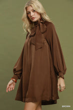 Load image into Gallery viewer, UMGEE Brown Side Bow Satin Dress
