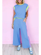 Load image into Gallery viewer, Trend Setter!--Colorblock Top and Pants Set--Sky Blue
