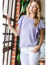 Load image into Gallery viewer, Lavender Short Sleeve- Ruffled Sleeve Solid Urban Ribbed Top
