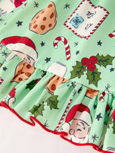 Load image into Gallery viewer, Winter Christmas Green Santa Girls Pocket Ruffle Dress

