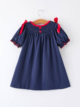 Load image into Gallery viewer, Christmas  Holiday Celebration Dress: Navy with Santa Sleigh

