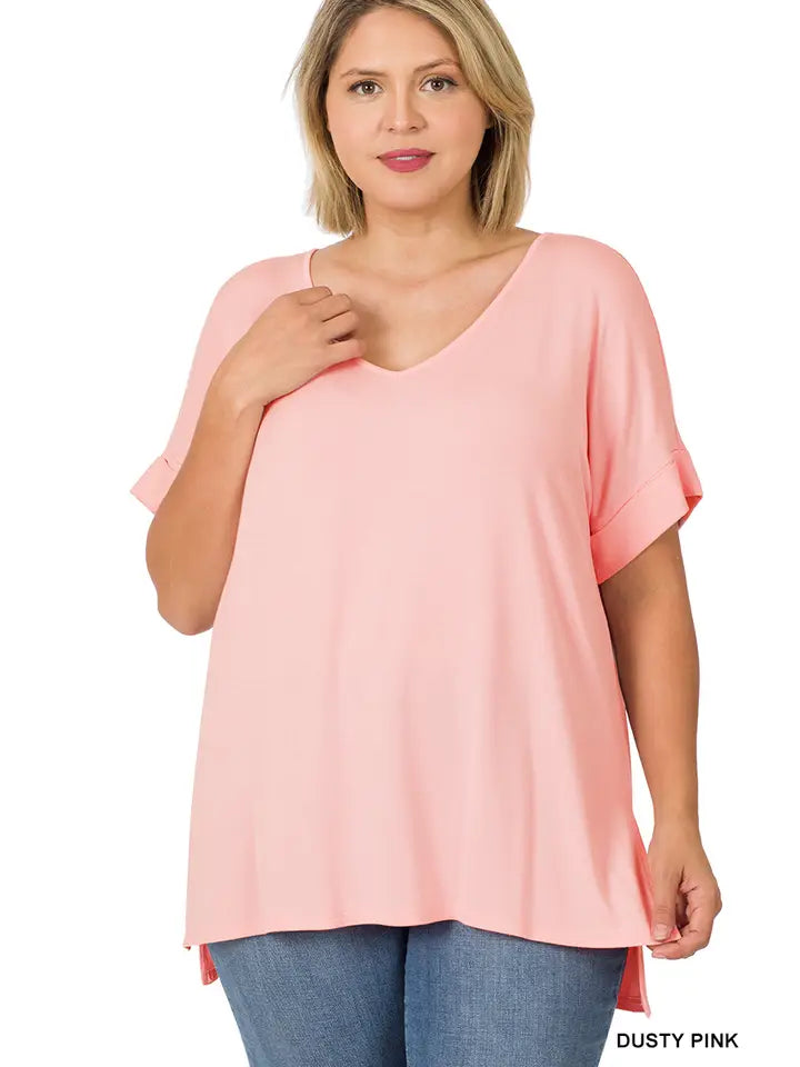 Plus Size Real Modal Short Sleeve V-Neck Top