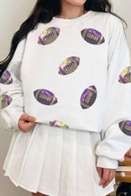 Load image into Gallery viewer, Game Day Real Sequin Rugby Pattern Baggy Sweatshirt--Purple and Gold!!!
