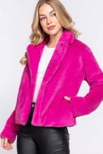 Load image into Gallery viewer, NOTCHED COLLAR OPEN FRONT FAUX FUR JAcket

