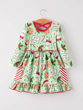 Load image into Gallery viewer, Winter Christmas Green Santa Girls Pocket Ruffle Dress
