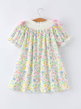 Load image into Gallery viewer, Bunny Embroidered Pom-Pom Short-Sleeved  Girls Dress
