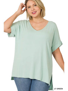 Plus Size Real Modal Short Sleeve V-Neck Top