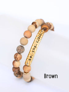 Be The Light Stone stretch bracelet set--Brown Tones