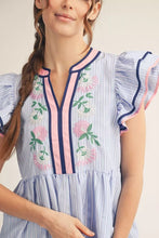 Load image into Gallery viewer, Jodifl-Layered Cap Sleeve Blue Striped Midi Dress
