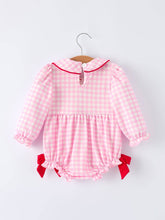 Load image into Gallery viewer, Girls' Valentine's Day Heart-embroidered Plaid Baby Romper
