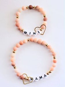 Mama and MINI Pink gold beaded stretch bracelet jewelry set