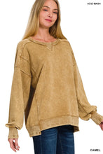 Load image into Gallery viewer, Zenana French Terry Acid Wash Pullover--Camel
