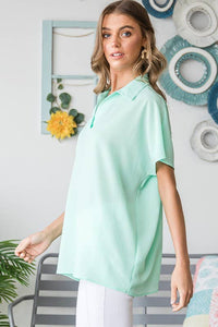 MINT FOR YOU--MINT COLLAR NECK SOLID TOP