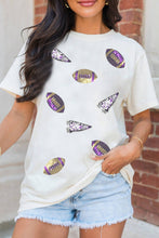 Load image into Gallery viewer, Game Day Real Sequin Football Print T-Shirt--Purple and Gold!!
