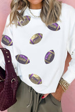 Load image into Gallery viewer, Game Day Real Sequin Rugby Pattern Baggy Sweatshirt--Purple and Gold!!!
