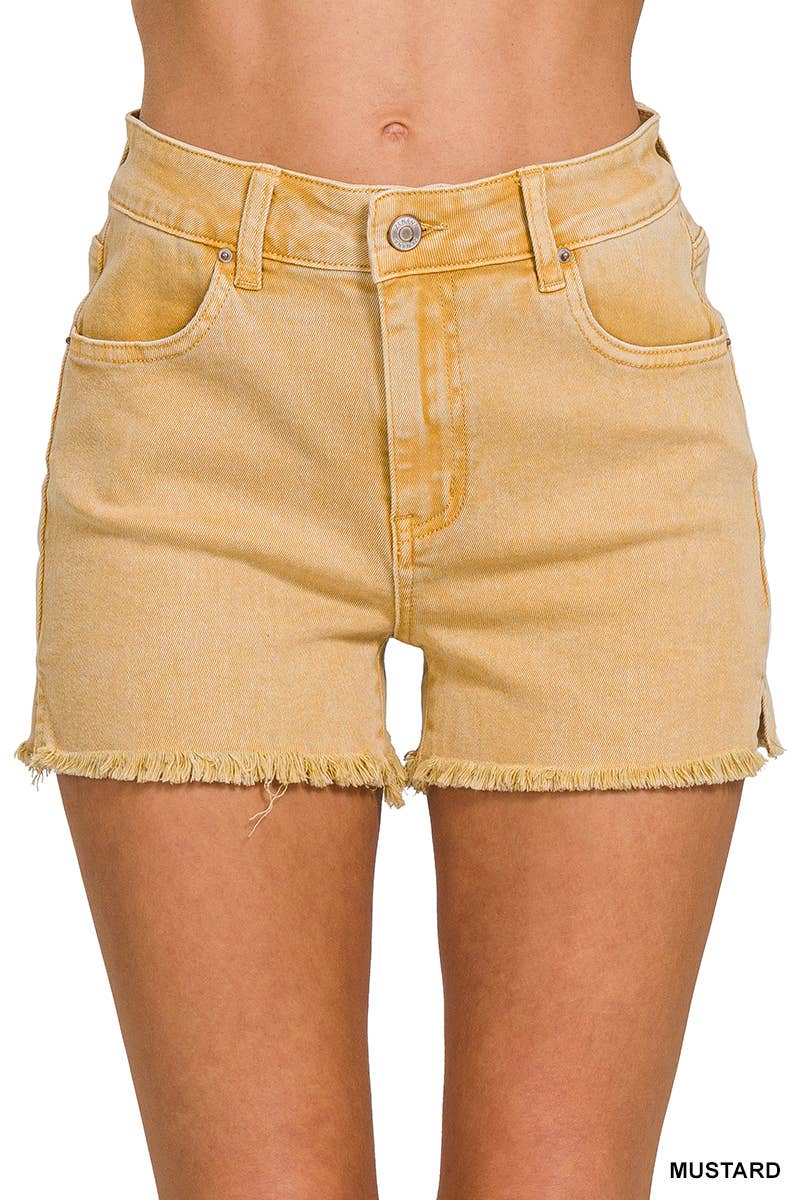 Acid Washed Frayed Cutoff Hem Shorts