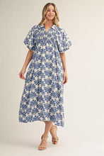 Load image into Gallery viewer, Jodifl-Denim Blue Puff Sleeve BOHO midi Dress
