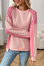 Load image into Gallery viewer, Colorblock Waffle Knit Crewneck Long Sleeve Top Women
