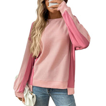 Load image into Gallery viewer, Colorblock Waffle Knit Crewneck Long Sleeve Top Women
