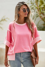 Load image into Gallery viewer, Half Sleeve Raw Seam High Low Side Split Top
