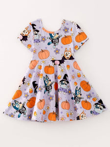Halloween Cartoon Girls Pumpkin Print Milk Silk Dress