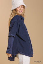 Load image into Gallery viewer, Corduroy Collar Button Down Jacket with Unfinished Hem--Navy
