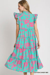 Umgee--Cotton Candy Floral Print Tiered Maxi Dress