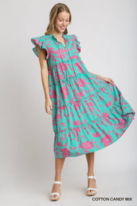 Umgee--Cotton Candy Floral Print Tiered Maxi Dress