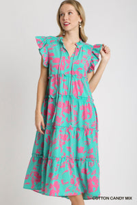 Umgee--Cotton Candy Floral Print Tiered Maxi Dress