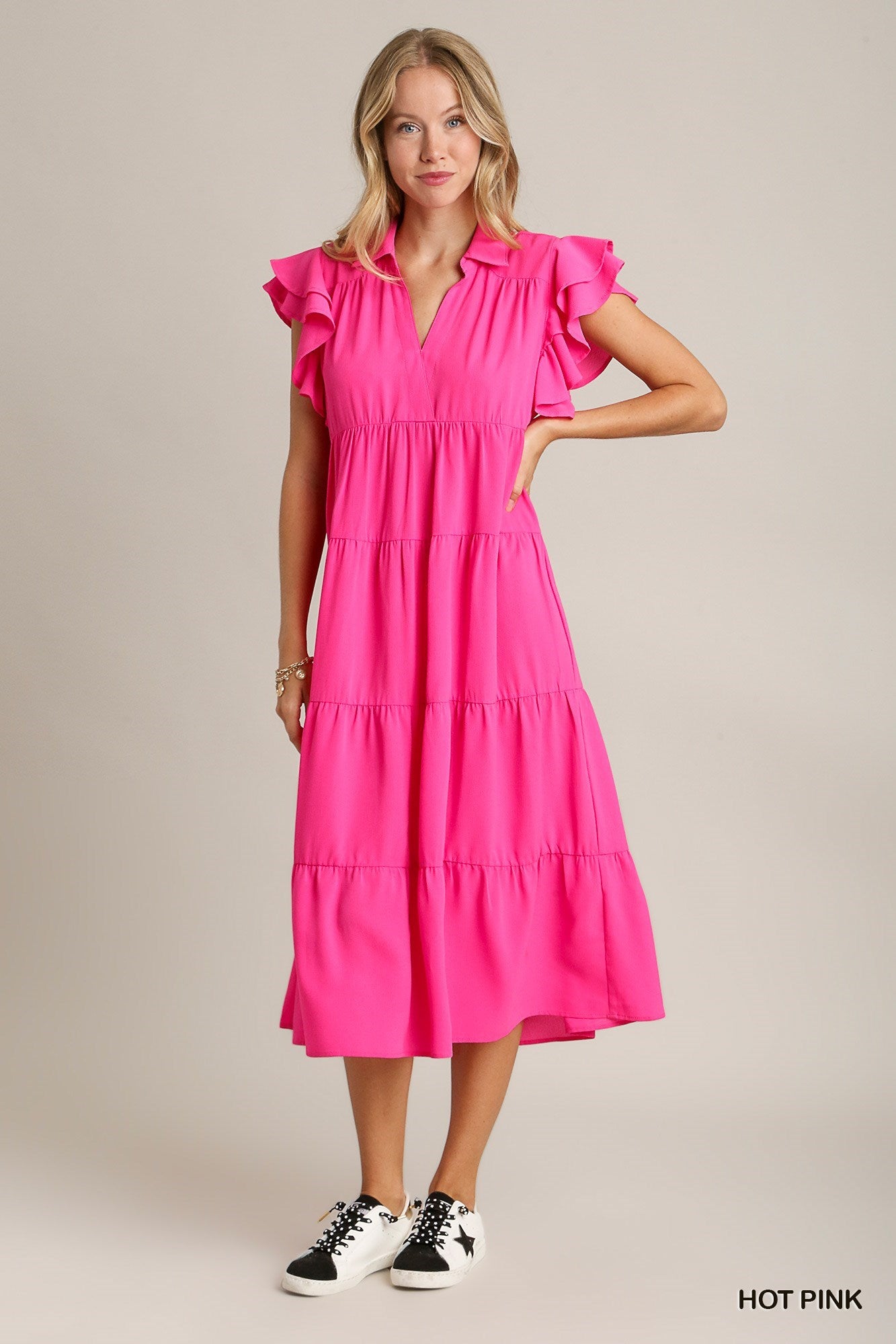 umgee tiered midi dress with ruffled sleeves Hazel Blues | Umgee Ruffle Tiered Cap Sleeve Midi Dress