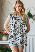 Load image into Gallery viewer, Wild at heart!--Ivory/Black Animal Print Ruffle Detail Tiered Top
