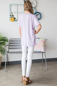 Lavender Animal Print V Neck Top