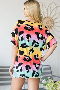 Multi Color-Animal Print Ruffle Sleeve Top