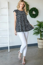 Load image into Gallery viewer, Wild at heart!--Black/Ivory Animal Print Ruffle Detail Tiered Top
