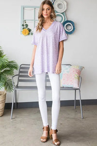 Lavender Animal Print V Neck Top