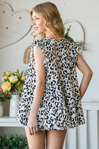 Wild at heart!--Ivory/Black Animal Print Ruffle Detail Tiered Top