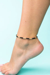 CRYSTAL AVENUE BLACK COZUMEL CUTE CUBE BEADED ANKLET