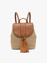 Load image into Gallery viewer, Eleanora Straw Backpack w/ Vegan Leather Detail
