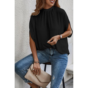 Mock Neck Cape Sleeve Short Sleeve Loose Top