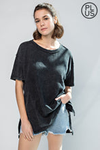 Load image into Gallery viewer, PLUS SIZE MINERAL WASHED SHORT SLEEVE TOP WITH SIDE SLIT BY RAE MODE
