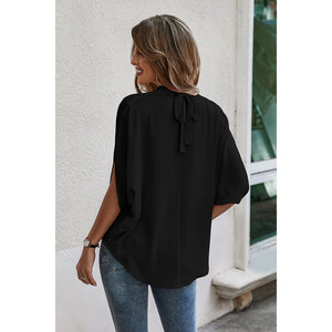 Mock Neck Cape Sleeve Short Sleeve Loose Top