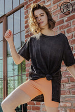 Load image into Gallery viewer, PLUS SIZE MINERAL WASHED SHORT SLEEVE TOP WITH SIDE SLIT BY RAE MODE
